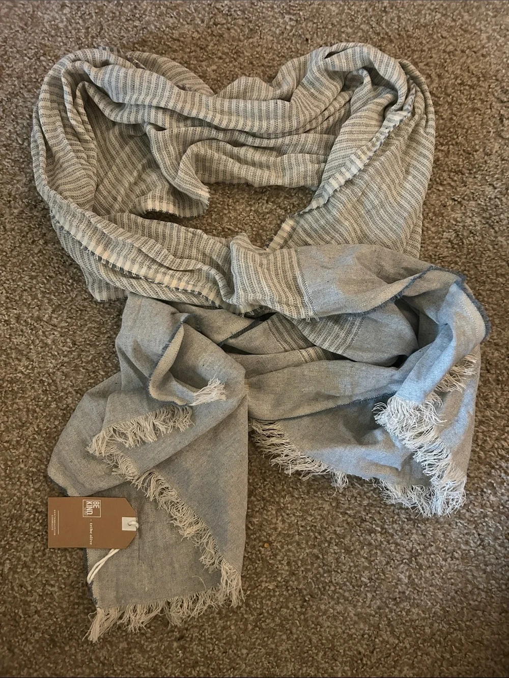 tribe alive Light Blue Striped Fringe Scarf